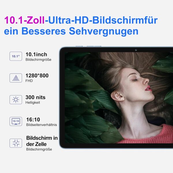Tablet 10 Zoll Android 14 PC mit Octa-Core 2.0 GHz, 22GB RAM + 128GB ROM Blau - Image 6