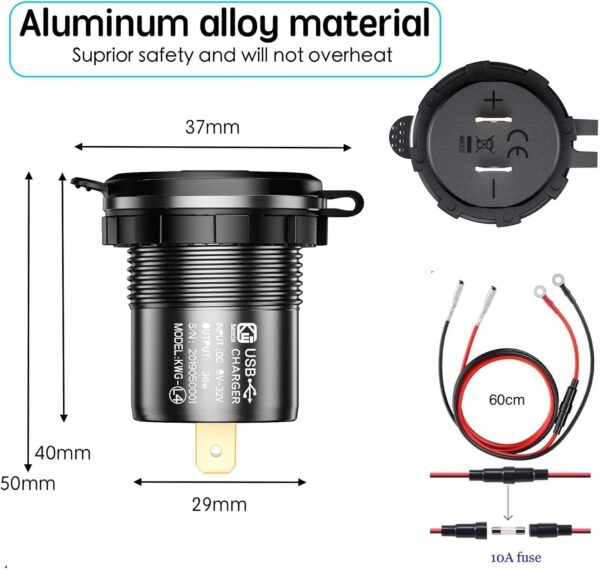 12V USB Steckdose Auto Ladegerät mit Schalter,KFZ-Ladegerät Stecker 24V Black - Image 7