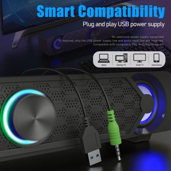 Smalody Soundbar, USB-Soundbar, Gaming-Lautsprecher mit coolen Schwarz - Image 4