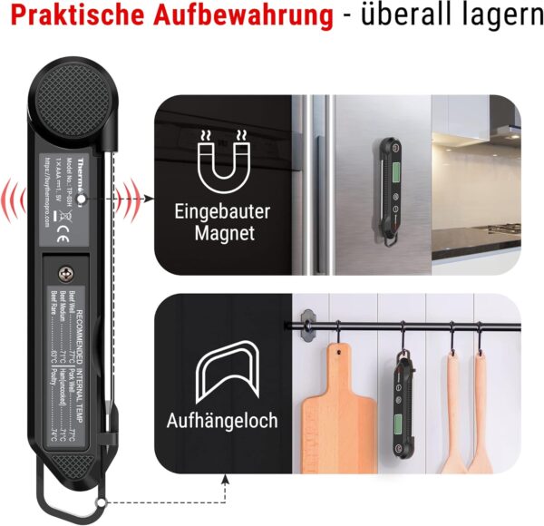 ThermoPro TP03H IPX6 Wasserdicht Fleischthermometer 0.5°C Präzise Schwarz - Image 6
