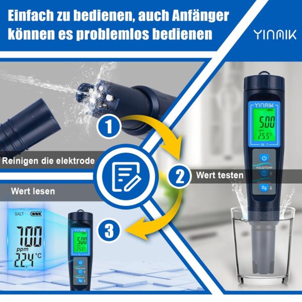 Salzwasser Pool Messgerät Digital 5 in 1 pH/TDS/EC/Salzgehalt/Termometer pH... - Image 3