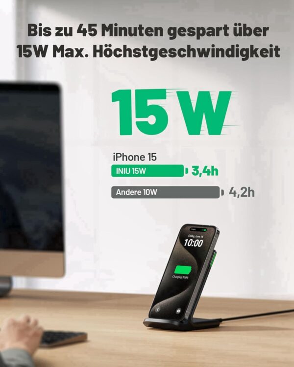 INIU Wireless Charger Stand, 15W Qi Zertifiziert 1 Stück, Schwarz - Image 2