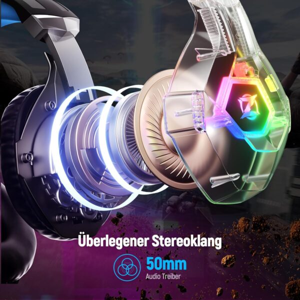 Ozeino Gaming Headset for Xbox Ps4 Ps5 PC, with Microphone Blau - Image 3
