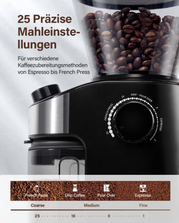 Kaffeemühle, Kaffeemühle Elektrisch mit 25 Mahleinstellungen, Coffee Grinder... - Image 3