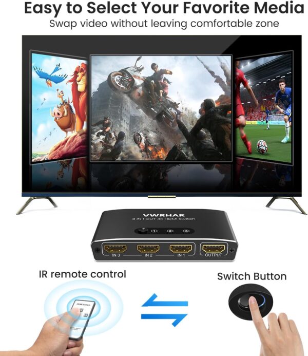 HDMI Switch Splitter, Automatisch 4K Aluminium 3 in Schwarz - Image 3