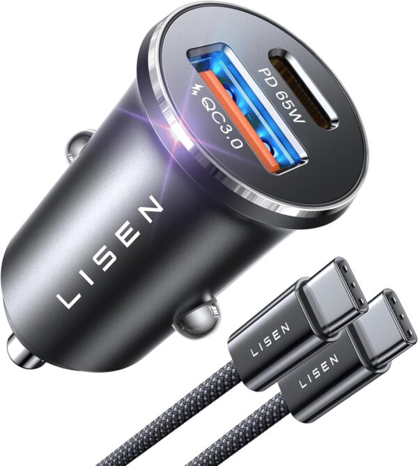 Lisen 95W KFZ Ladegerät USB C, für MacBook Pro 12V Adapter Auto PD Black