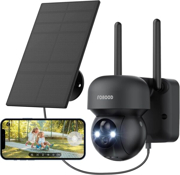 FOAOOD 2K Überwachungskamera Aussen Akku, 360°PTZ Kamera 1-schwarz