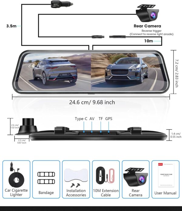 Spiegel Dashcam mit Rückfahrkamera Dual 1080P Auto Vorne Hinten... - Image 9