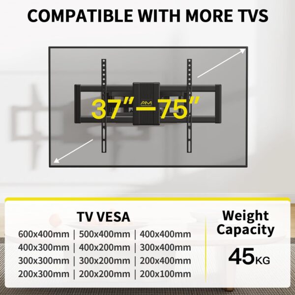 TV Wandhalterung Schwenkbar für 37-75 Zoll Fernseher, Neigbar Ausfahren... - Image 6