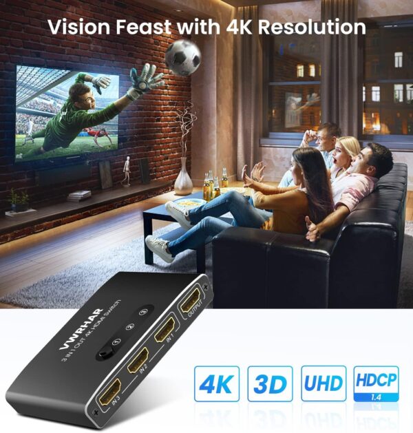 HDMI Switch Splitter, Automatisch 4K Aluminium 3 in Schwarz - Image 6
