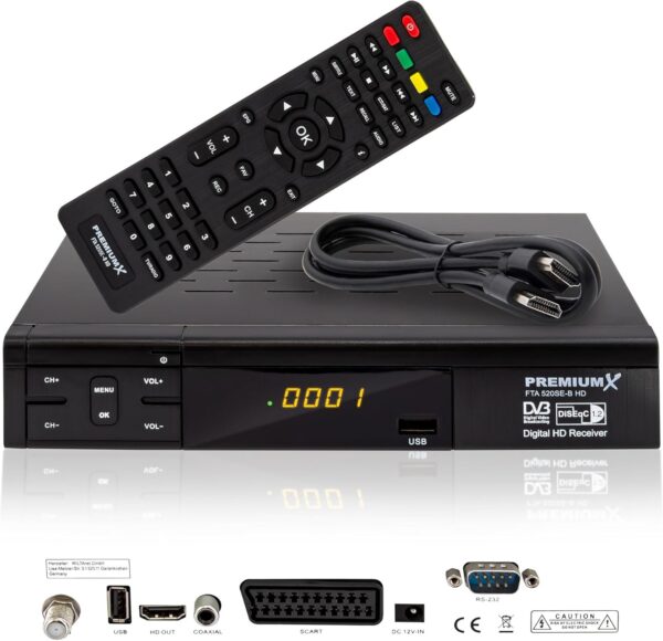 PremiumX Satelliten-Receiver HD 520SE-B FTA Digital SAT TV Receiver DVB-S2...