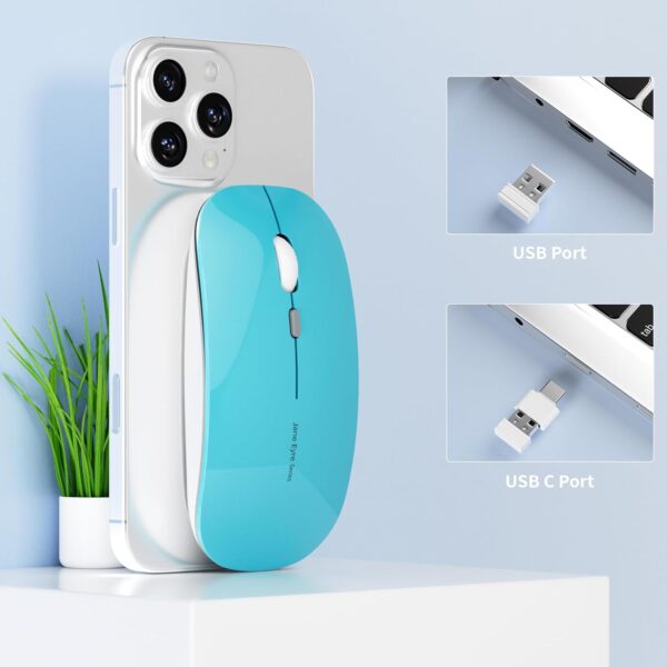 Uiosmuph Q5 Kabellos Maus, Wiederaufladbar Funkmaus 2.4G Leise Blue - Image 7