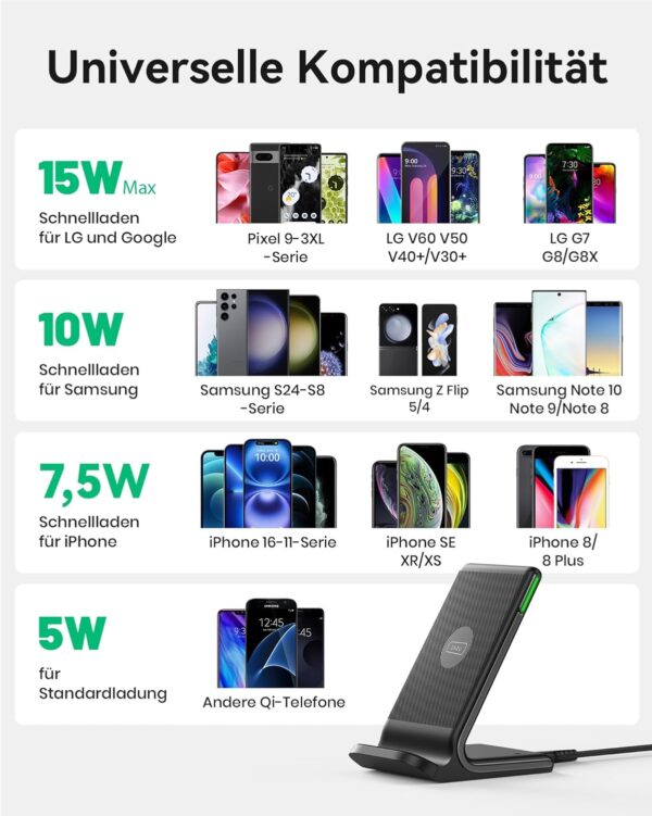 INIU Wireless Charger Stand, 15W Qi Zertifiziert 1 Stück, Schwarz - Image 4