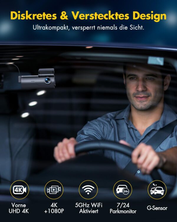 GKU Dashcam Auto Vorne Hinten 4K+1080P, 5GHz WiFi Dash Cam mit 64GB schwarz - Image 7