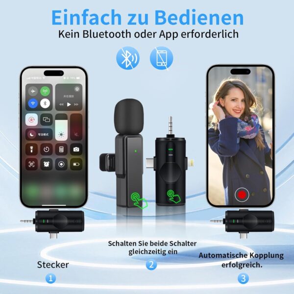 Lavalier-Mikrofon-Wireless, 4 in 1 Ansteckmikrofon Kabellos Mini Mikrofon... - Image 3