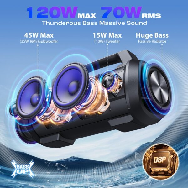W-KING Bluetooth Lautsprecher, 120W Peak Stereo Sound, Musikbox mit BassUp,... - Image 2