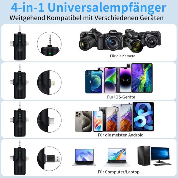 Lavalier-Mikrofon-Wireless, 4 in 1 Ansteckmikrofon Kabellos Mini Mikrofon... - Image 2