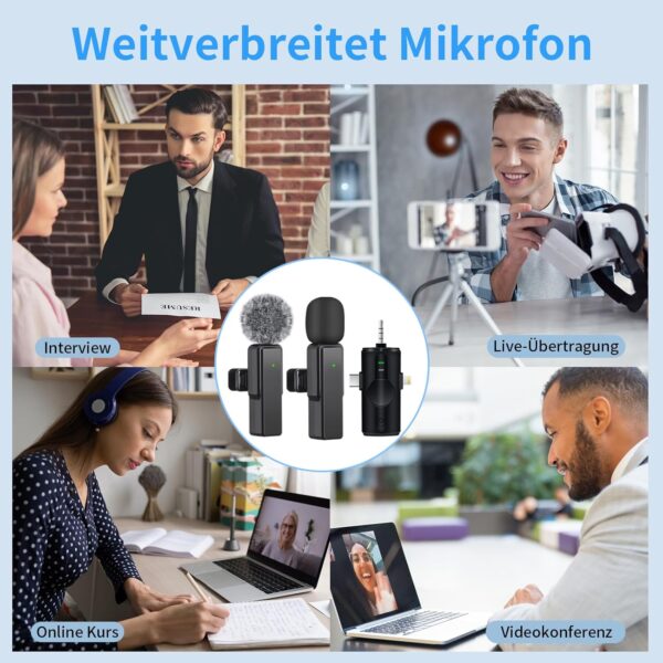 Lavalier-Mikrofon-Wireless, 4 in 1 Ansteckmikrofon Kabellos Mini Mikrofon... - Image 7