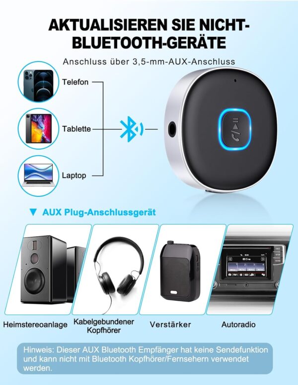 Mohard AUX Bluetooth Adapter Auto, Drahtloser KFZ 5.3 Empfänger... - Image 3