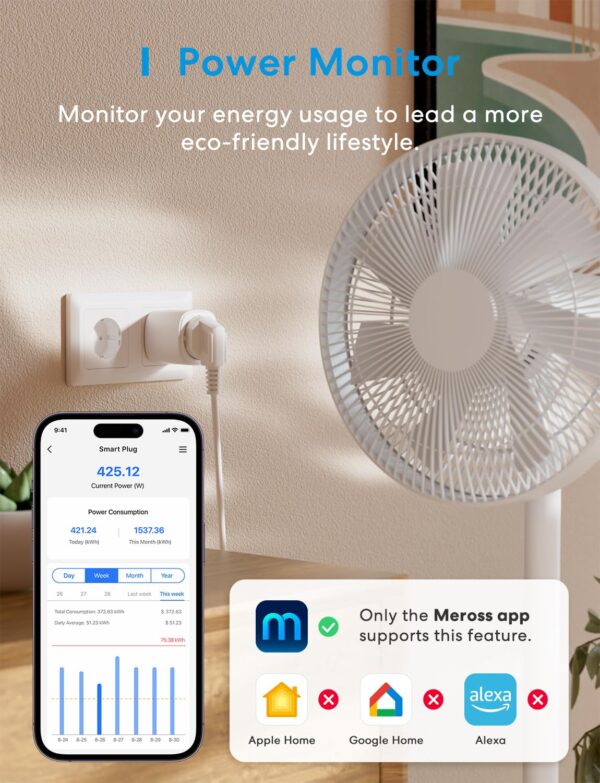 Meross Matter Smart Steckdose mit Stromverbrauch, WLAN 1St. - Image 5