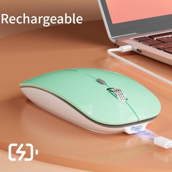 Uiosmuph Q5 Kabellos Maus, Wiederaufladbar Funkmaus 2.4G Leise Mint Green - Image 4