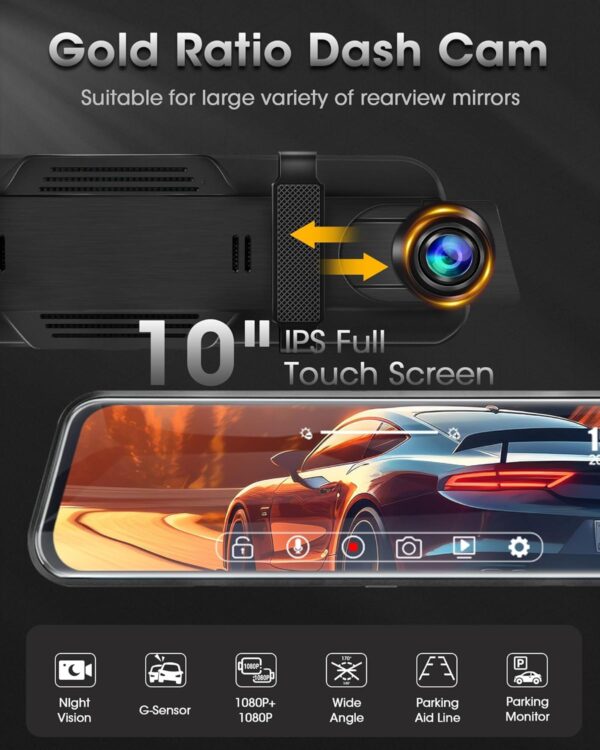 Spiegel Dashcam mit Rückfahrkamera Dual 1080P Auto Vorne Hinten... - Image 2