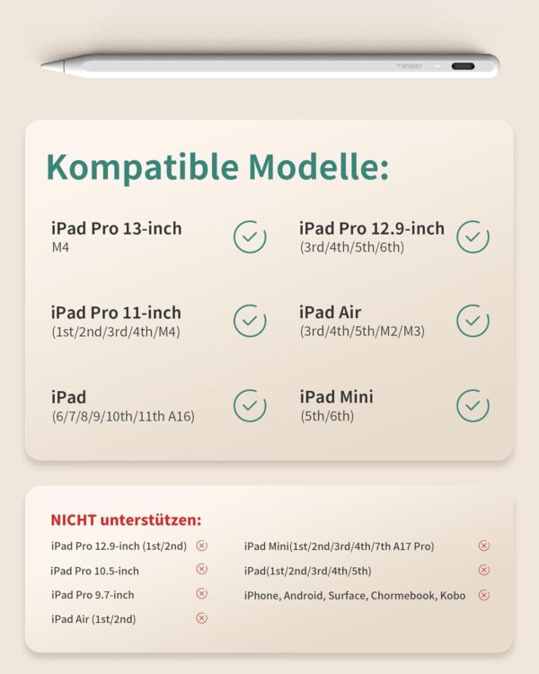 Metapen A8 Stift für Apple iPad, 2X Schnellladung, Weiß - Image 4