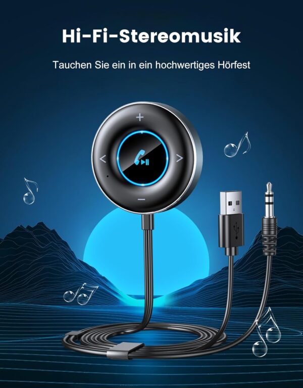 Rolgno Aux Bluetooth Adapter Auto, [Plug & Play] 5.3 Empfänger... - Image 3