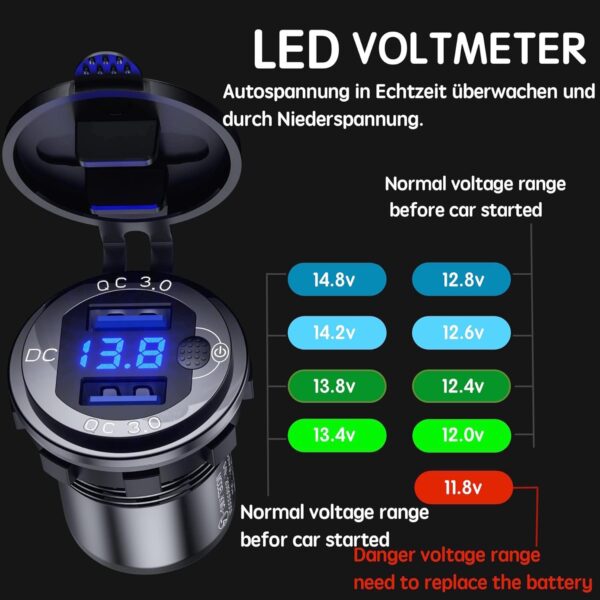 12V USB Steckdose Auto Ladegerät mit Schalter,KFZ-Ladegerät Stecker 24V Black - Image 2