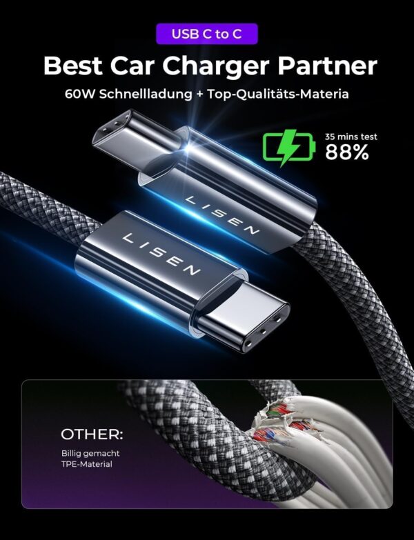 Lisen 95W KFZ Ladegerät USB C, für MacBook Pro 12V Adapter Auto PD Black - Image 6