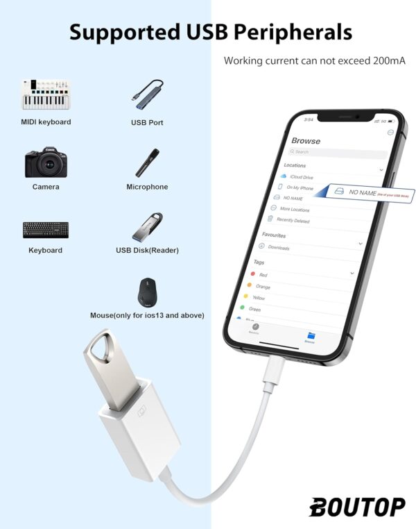 Lightning auf USB Adapter [Apple MFi-Zertifiziert]für iPhone 14 13 Weiß - Image 3