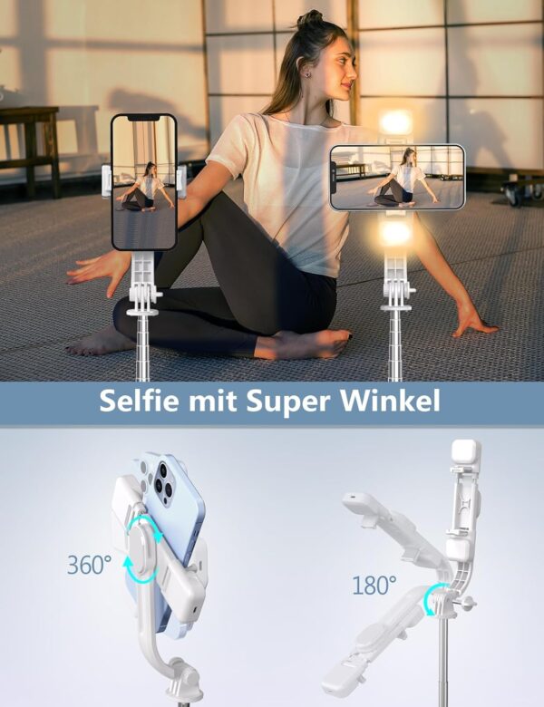 Selfie Stick mit Bluetooth Fernbedienung, Erweiterbarer Extra Lang Weiß - Image 6