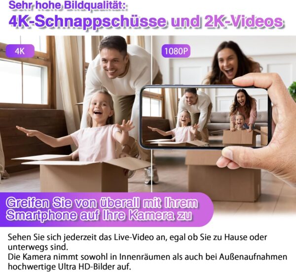 WIWACAM MW5L WLAN-Kamera 4K Ultra HD, Bewegungserkennung,... - Image 2