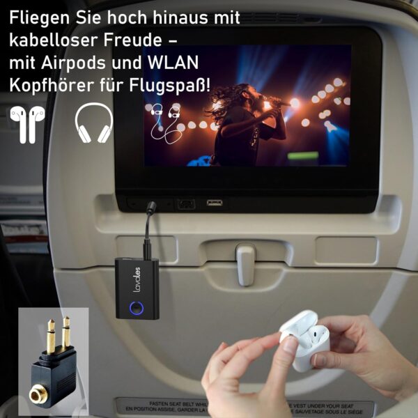 Bluetooth 5.3 Adapter TV Transmitter für Flugzeug auf 2 Kopfhörer, Schwarz - Image 2