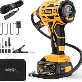 AUTDER Akku Luftkompressor 180 PSI – Tragbare Reifenpumpe mit 21V Gelb