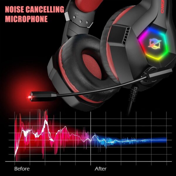 Ozeino Wired Gaming Headset für Ps4 Ps5 PC Kopfhörer mit RGB Schwarz und Rot - Image 3