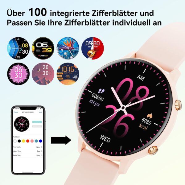 Hwagol Smartwatch Damen Herren, 1.39" Zoll Touchscreen Smart Watch mit Rosa - Image 3