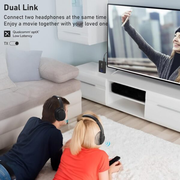 Bluetooth 5.3 Adapter TV Transmitter für Flugzeug auf 2 Kopfhörer, Schwarz - Image 3