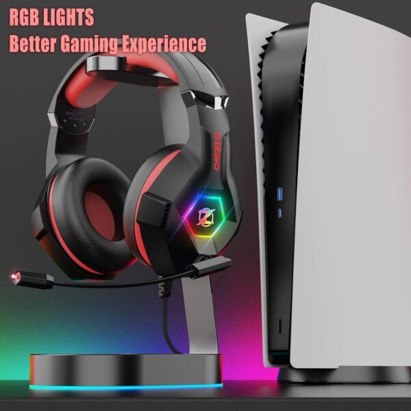 Ozeino Wired Gaming Headset für Ps4 Ps5 PC Kopfhörer mit RGB Schwarz und Rot - Image 5