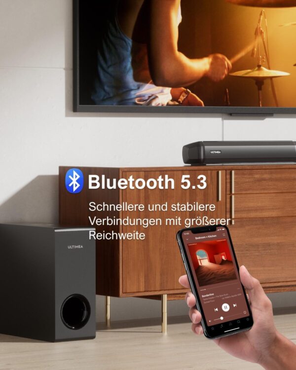 ULTIMEA 4.1-Kanal Soundbar für TV Geräte mit Subwoofer, App, teilbare Schwarz - Image 7