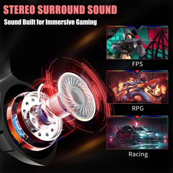 Ozeino Wired Gaming Headset für Ps4 Ps5 PC Kopfhörer mit RGB Schwarz und Rot - Image 2