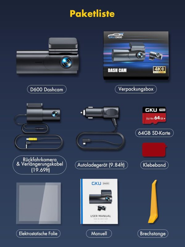 GKU Dashcam Auto Vorne Hinten 4K+1080P, 5GHz WiFi Dash Cam mit 64GB schwarz - Image 8
