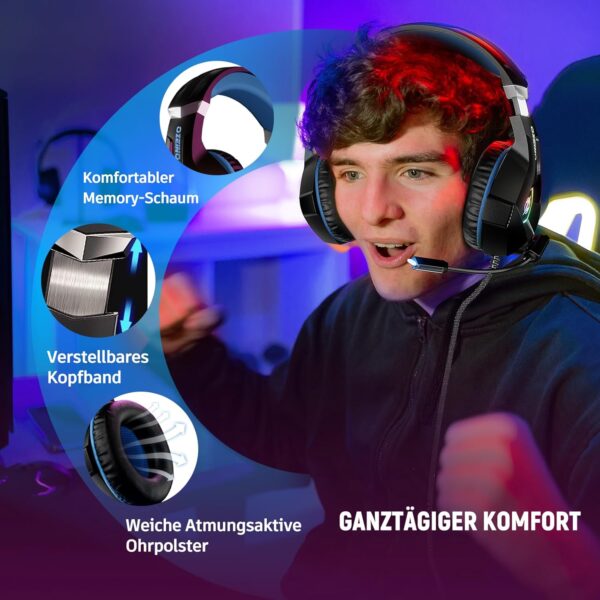 Ozeino Gaming Headset for Xbox Ps4 Ps5 PC, with Microphone Blau - Image 5