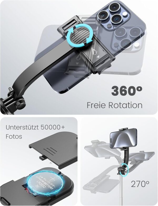 Selfie Stick mit Abnehmbarer Handyhalterung,106 cm Ausziehbares Handy Stativ... - Image 5