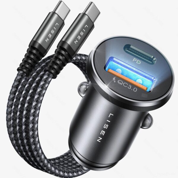 LISEN Zigarettenanzünder USB C Auto Ladegerät 48W PD&QC3.0 KFZ Schwarz