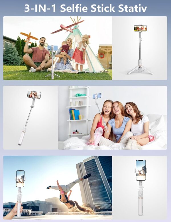 Selfie Stick mit Bluetooth Fernbedienung, Erweiterbarer Extra Lang Weiß - Image 7