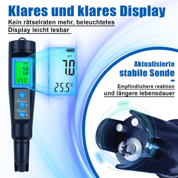 Salzwasser Pool Messgerät Digital 5 in 1 pH/TDS/EC/Salzgehalt/Termometer pH... - Image 2