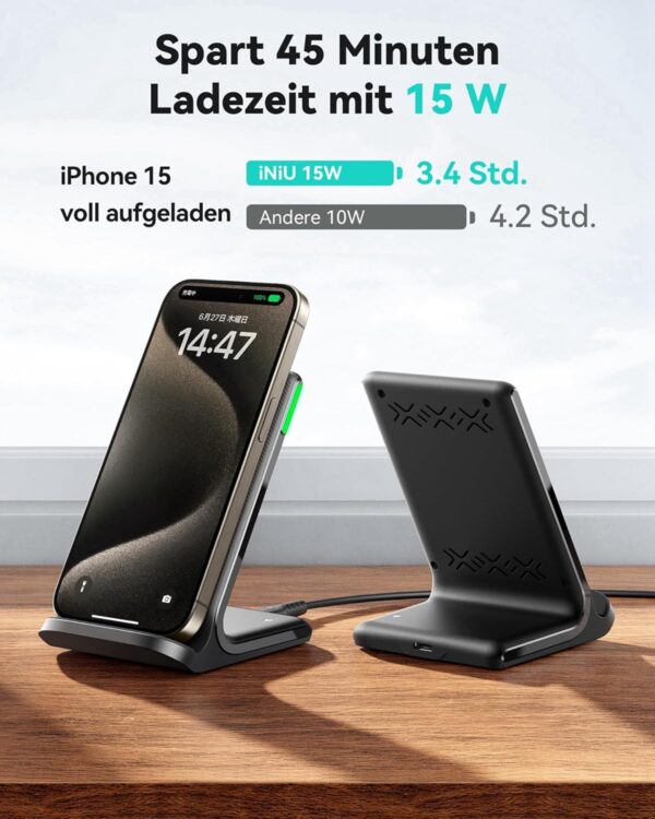 INIU Wireless Charger Stand, 15W Qi Zertifiziert 1 Stück, Schwarz - Image 10