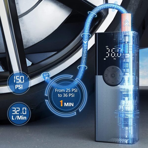 6000mAh Tragbare Elektronische Luftpumpe, 150PSI Fahrradpumpe Silbrig - Image 5