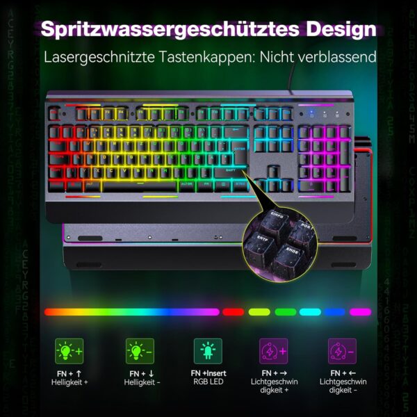 TECKNET RGB Gaming Tastatur für PC, Membran mit 105 Tasten,... - Image 6